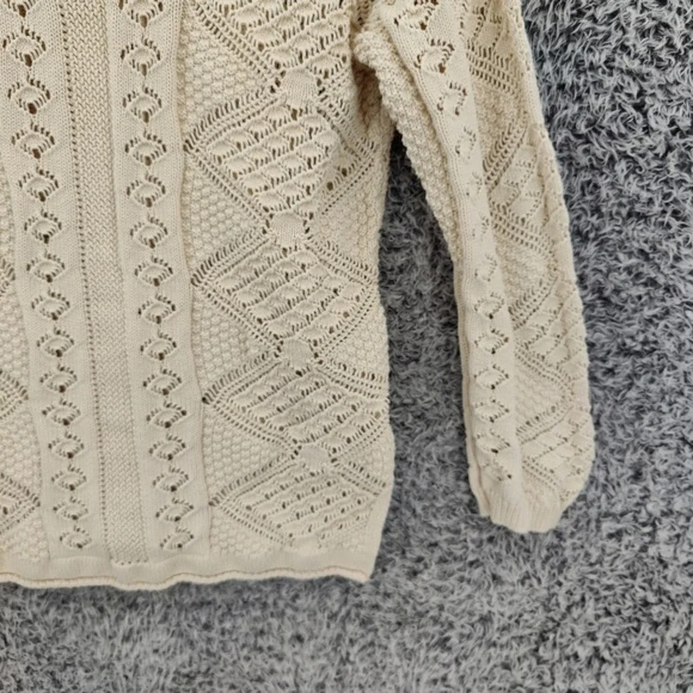 Free People Beach Women Preppy Coastal Pointelle Crochet Cardigan XS Cream Knit